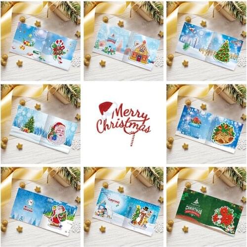 New Arrival 8pcs DIY Christmas Card Diamond Painting Rhinestones Santaclus Snowman Ring Bell Best Wish Card For Family Friends