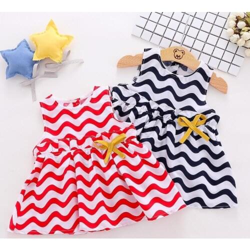 New Fashion Baby Girls Casual Dresses Toddler Summer Clothes Cute Wave Stripe Dress Infants Kids Vestidos