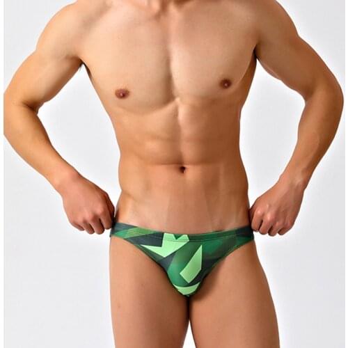 New green print sexy tight low waist men swimwear 2021 men beach shorts gay swim briefs bikini men swimming pool party swimsuits