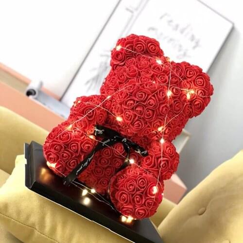 Valentines Day Gift 25cm Red Rose Bear Rose Flower Artificial Decoration Christmas Gifts Women Valentines Gift DropShipping