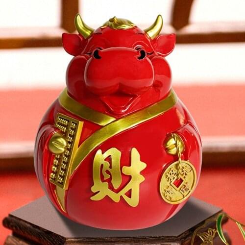 Resin Cow Piggy Bank Money Box Storage Container Furnishings Decor Craft