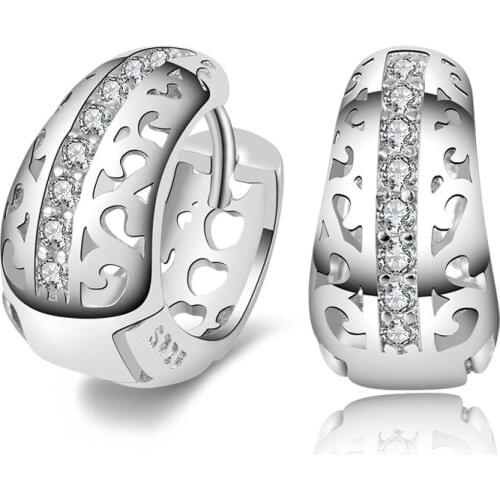 Simple Women Men Plata Studs Earring Switzerland Block CZ Zircon silver color Jewelry Wholesale Brincos Hollow pendient