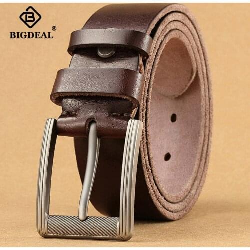 Mens Top Quality Cowhide Belts Retro Styles metal pin Buckle Metal Solid Cow Skin Belt Leather for Men