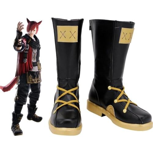 Final Fantasy XIV G'raha Tia Cosplay Boots Black Shoes Custom Made Any Size for Unisex