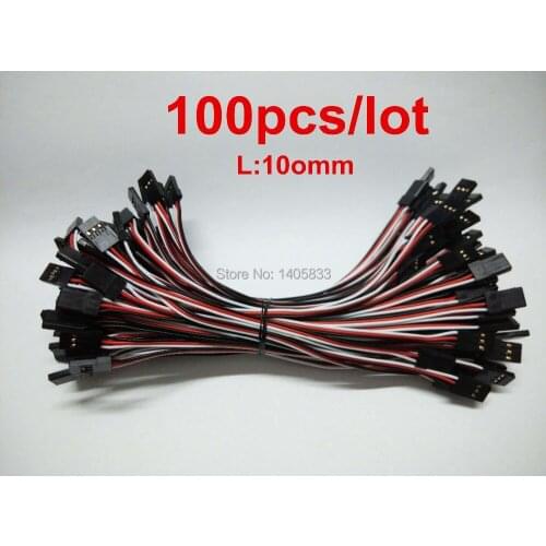 100pcs/lot 10cm Male to Male JR Plug Servo Extension Lead Wire Cable 100mm 3-pin JST RE connector on both ends