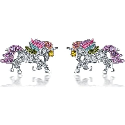 Cute Unicorn Stud Earrings Fashion Cartoon Horse Jewelry Accessories For Girls Children Kids Women Party Animal Jewelry Gift