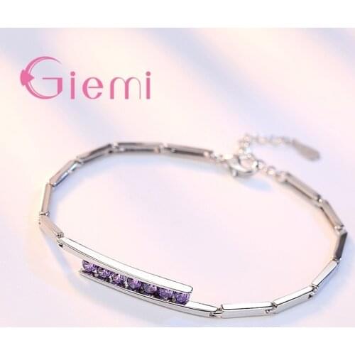 Super NiceWomen Link Bracelet White/Purple Option 925 Sterling Silver Crystal Bangle Simple Birthday Gifts for Lovers