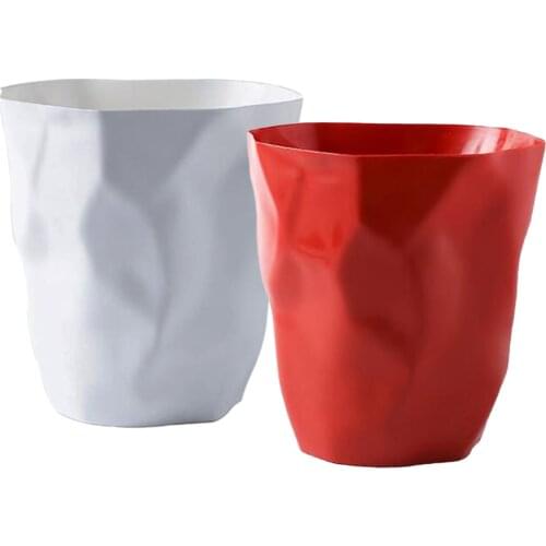 2pcs Unique Wrinkle Waste Bin Office Basket Trash Can Dustbin Red & White