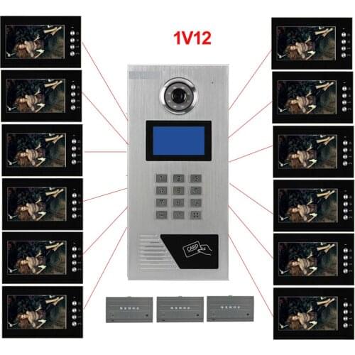 Top Quality 7" LCD Video Door Phone l IR Home Security Building Video Doorbell System For 12-Apartments In Stock