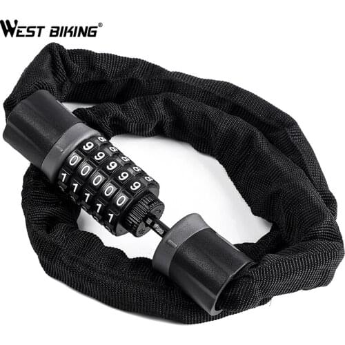 WEST BIKING Anti-theft Bike Lock 0.6/0.9/1.2/1.5 Cm Chain Lock Steel Bicycle Lock Safety Password Code For Electric Bicycle