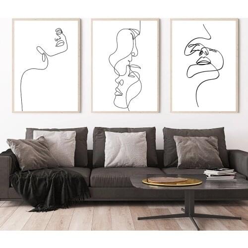 Woman Face Line Canvas Painting Abstract Figure Poster Minimalist Wall Art Print Black And White Wall Pictures Living Room Decor