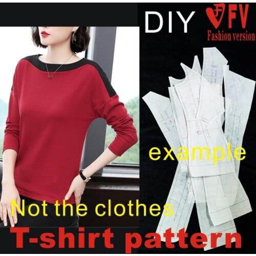 Ladies Fashion Long Sleeve Knit T-shirt Pattern Cutting Design Drawing 1:1 Garment Pattern BXS-50