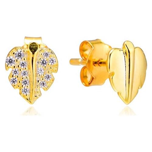 CKK Silver 925 Jewelry Shine Shining & Sparkling Leaf Stud Earrings For Women Sterling Silver Original Earring