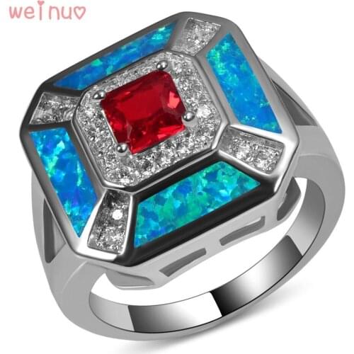 Weinuo Red Crystal Blue Opal White Crystal Ring 925 Sterling Silver Top Quality Fancy Jewelry Wedding Ring Size 5 6 7 8 9 10 11