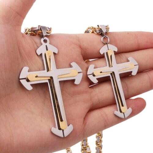 New Design Jesus Cross Stainless Steel Pendants Necklaces 5mm Byzantine Long Chain Necklace for Men Jewelry collar collier