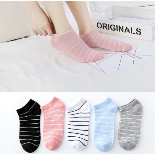 1 Pair of Womens Summer Socks Korean Stripe Candy Color Womens Ship Socks Shallow Mouth Non Slip Womens Ship Socks