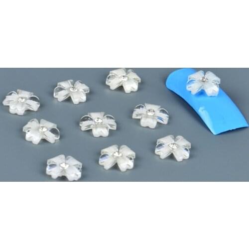 YZWLE 10Pcs 3D Nail Charms Jewelry White Resin Flower Embed Rhinestone Decorations For Nails Stud DIY Glue Nail Art Stickers