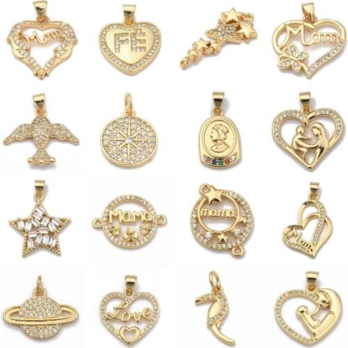 10Pcs Creative Cubic Zirconia Gold Love Heart Star Pendant Charms For Women DIY Bracelet Necklace Earring Dangles Jewelry Making