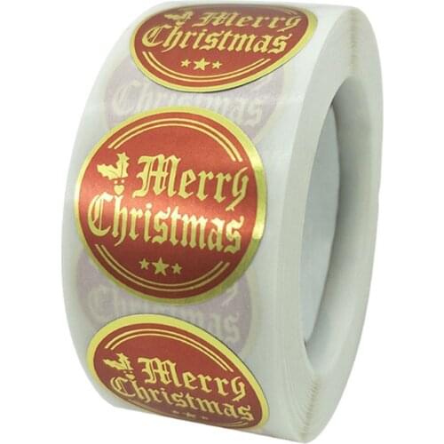 100-1000pcs 2.5cm/1inch Merry Christmas Sticker Gold Foil For Wedding Envelope Seal Labels Stickers Jewelry Stickers Tags