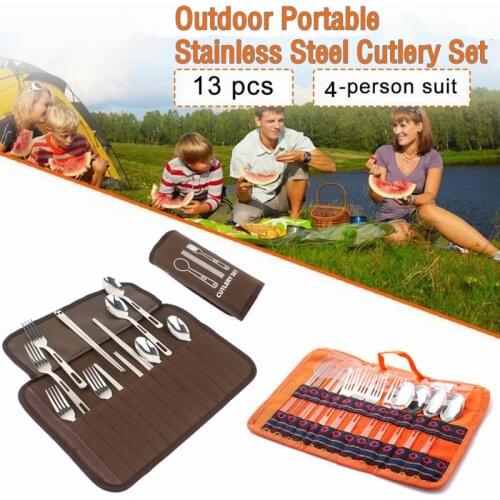 13PCS/set Outdoor Picnic Cookware Set Stainless Steel Fork Knife Utensil Spoon Set Campping Tableware BBQ