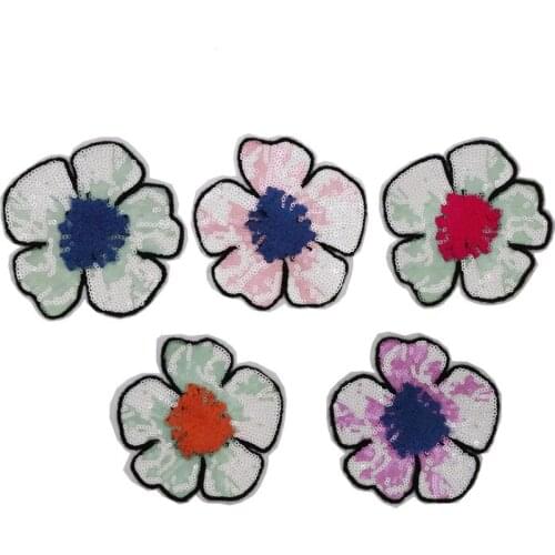 20pc 5colors Paillette Sequin Embroidered flower Patch Clothes Stickers Bag Sew Iron On Applique DIY Apparel Sewing Clothing DIY