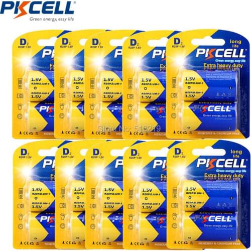 20Pieces 10PK PKCELL LongLife Battery - non-rechargeable batteries (Zinc-Carbon, D R20 R20P UM1 AM1 single use Batteria 1.5V