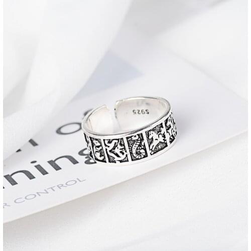 2020 New Offer Fashion Retro Tibetan Silver Chinese Style Twelve Zodiac Animal Women Female Resizable Opening Rings Jewelry Gift