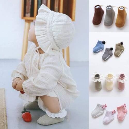 3 pairs /lot Newborn baby socks baby boat socks 0-3 years old socks hand stitched non-slip baby girl boys socks