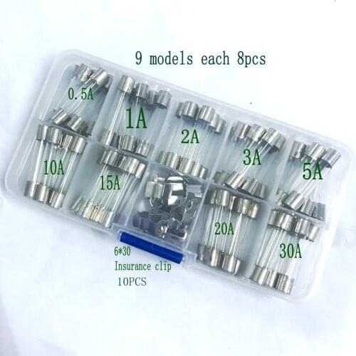 72pcs 6x30mm Fast-blow Glass Fuses Quick Blow Car Glass Tube Fuses Assorted Kit Amp And 10pcs Fuse Seat 6*30 Fuse With Box