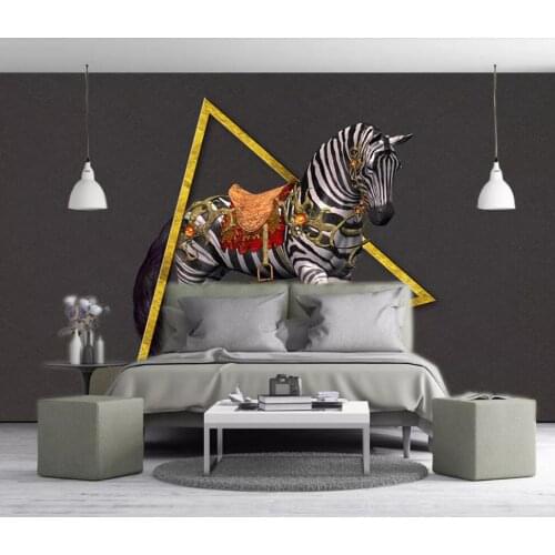 Customized large-scale 3D mural wallpaper European 3D three-dimensional relief zebra gold triangle background wall