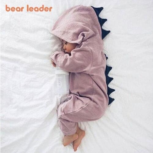 Bear Leader Rompers 2021 Newborn 3D Cartoon Hooded Costume Rompers Warm Spring Spring Cotton Romper Playsuit Clothes 0-24M