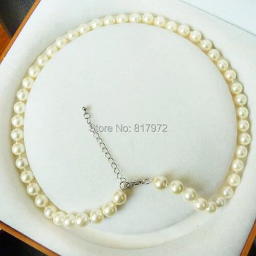 Shining Handmade Natural South Sea Shell Pearl Necklace Fashion Highlight AAA 8MM Bead Beige Necklaces Gift for women Jewelry