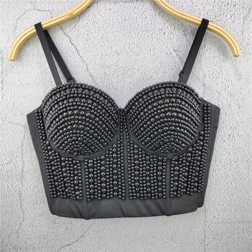Beading Summer Women Tops Fashion Sexy Top Underwear To Wear Out Thin Straps Vest Push Up Bralette Bra Corset Tops Clothes