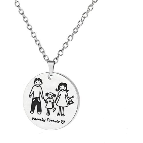 Mother Daughter Father Stainless Steel Pendant Chain Necklace Family Forever Jewelry Dad Mom Kids Children Girls Birthday Gift