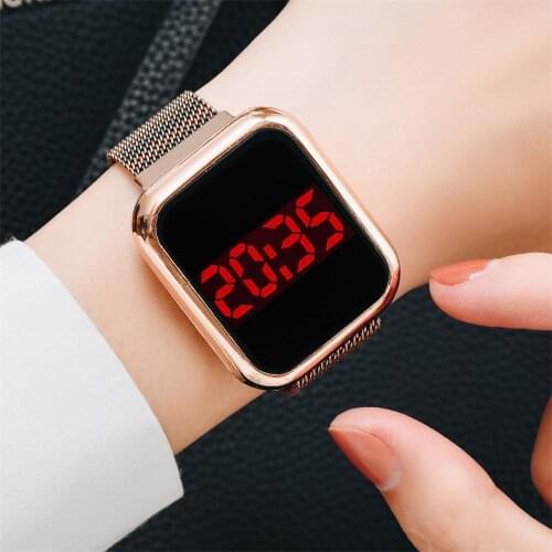 Fashion LED Display Women Digital Watch Magnet Buckle Gifts Watches Luxury Stainless Steel Mesh Band Female Wristwatches relogio