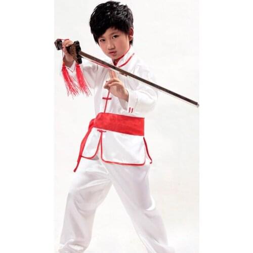 Kids Loose Clothing Chinese Kung Fu Suit Performing Outfit Top+ Pant With Belt