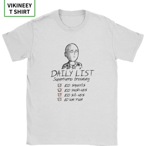 One Punch Man Daily List T-Shirts Men Saitama OPM Oppai Anime Manga Cotton Fabric Tees Short Sleeve T Shirt Printed Clothes