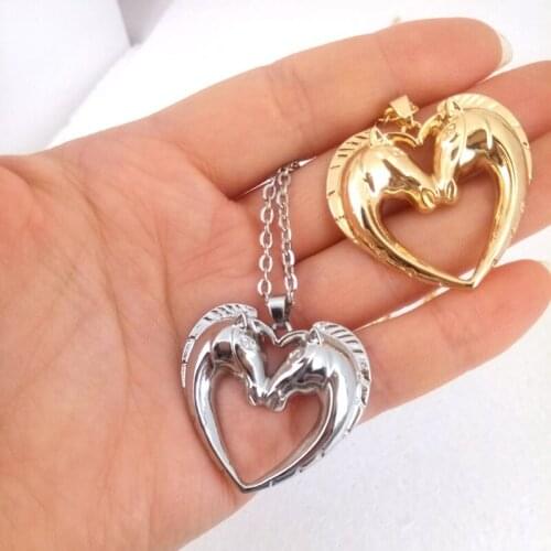 Hzew two heart horses pendant necklace horse necklaces two colors two horse gift