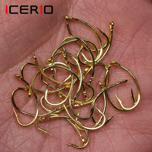 ICERIO 500PCS Golden Sharp Fly Hook Nymph Bug Shrimp Larvae Caddis Tying Hooks