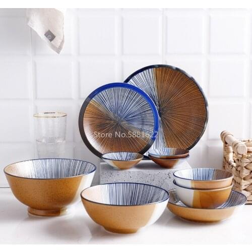 Retro Japanese Style Ceramic Sushi Plate Tableware Household Dishes Rice Noodle Bowls Steamed Dishes Porcelain Dinner Plates