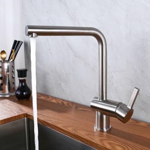 Kitchen Sink Faucet Stainless Steel Brushed Deck Mounted Solid Faucet Single Handle Kitchen Tap Hot And Cold Water Mixer
