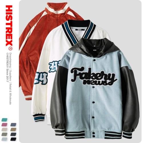 HISTREX Men Leather Jacket Windbreaker Vintage Streetwear Patchwork Jackets Autumn Winter Zip Track Womens Oversize Hoody Coat