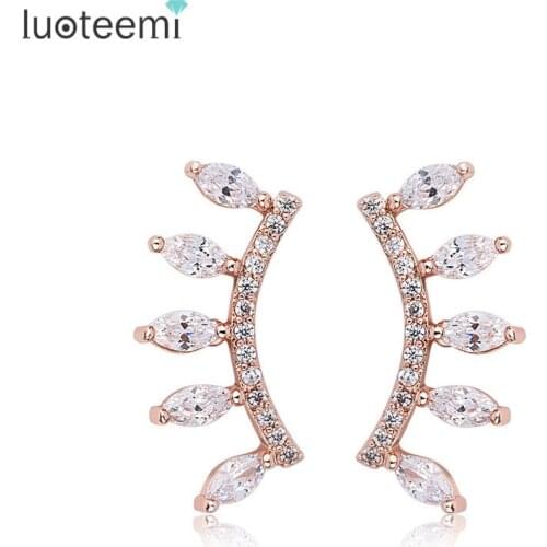 LUOTEEMI Top Quality Austria Clear Crystal Unique Design Rose Gold-Color CZ Eyelashes Stud Earrings For Women Girl Brincos
