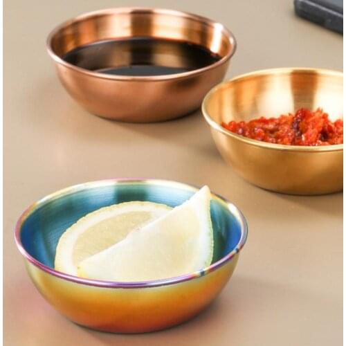 Seasoning Bowl Solid Color Sturdy Stainless Steel Round Dipping Bowl Mini Appetizer Plate Gravy Boats for Restaurant Tableware