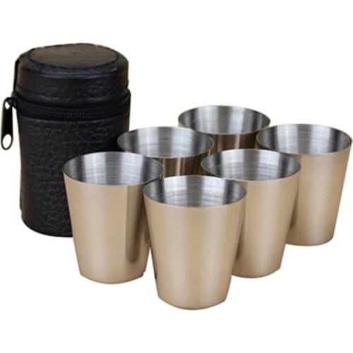 6 PCs Stainless Steel Cups Wine Beer Coffee Whiskey Mugs Outdoor Travel Cup Set Outdoor Travel Cup