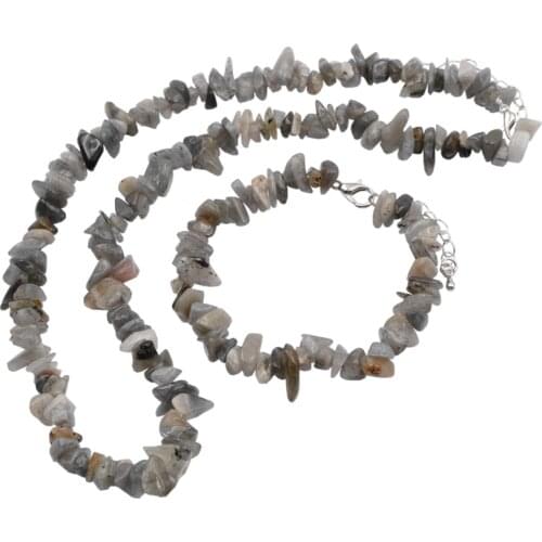 Bohemia Natural Stone Labradorite Chips Beads Link Chain Irregular Gravel Necklaces Bracelet Set Jewelry Lady Yoga Healing Y1084