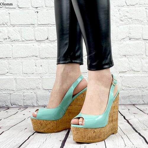 Olomm Handmade Women Summer 3-5 CM Platform Sandals Sexy Wedges High Heels 14-16 CM Open Toe 9 Colors Party Shoes US Size 5-20