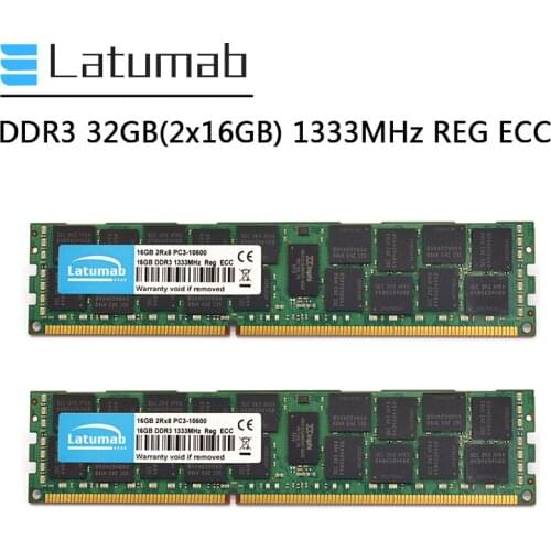 Latumab Memoria RAM DDR3 32G (2x16GB) 1333MHz Server Memory PC3-10600 240 Pins REG ECC DDR3 RAM Registered Memory Module