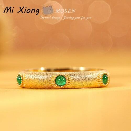 Mi Xiong s925 sterling silver gold-plated designer original emerald ring light luxury elegant charm ladies custom brand jewelry