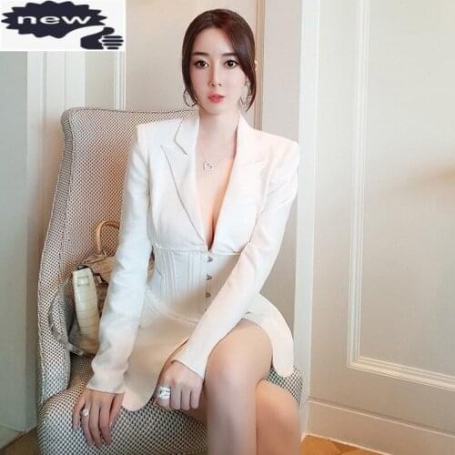 Designer Blazers Women Sexy Deep V-Neck Slim Fit Jacket Fashion Office Linen White Black Single Breasted Casual Suit Coat